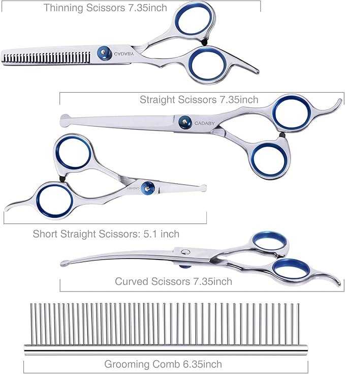 Dog Grooming Scissors Kit with Safety Round Tips,6 in 1 Professional Dog Scissors for Grooming, 4CR Stainless Steel Pet Grooming Shears for Dog, Cat, Blue