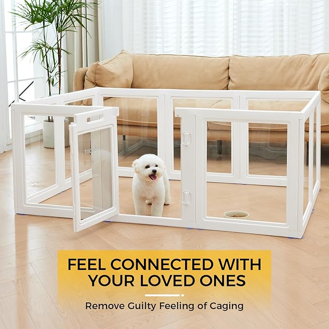 Clear Acrylic Plastic Dog Playpen Indoor,for Puppy Cat Rabbit Ferret Transparent Pet Pen,Easy Assemble Whelping Crate Kennel Cage Enclosure,Preferable for Small Dogs (23.6“ Height, 10PCS)