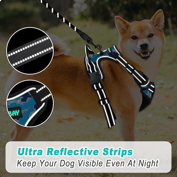 BARKBAY No Pull Dog Harness Large Step in Reflective Dog Harness with Front Clip and Easy Control Handle for Walking Training Running(Blue camo,M)