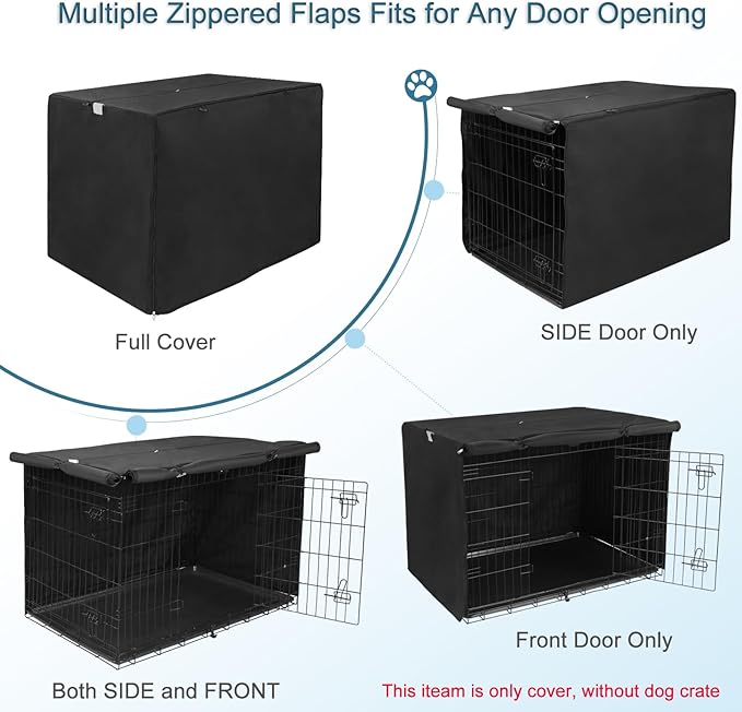 Deblue 48” Dog Crates Cover - Durable Double Door Kennel Cover Fit for 48 inches Wire Dog Cage - (48 inches, Black)