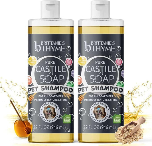 Brittanie's Natural Itchy Skin Relief Shampoo + Conditioner for Dogs & Cats | Honey & Oatmeal Oils | for Allergies and Itching | Deodorizes, Moisturizes & PH Balanced (32oz 2 Pack)