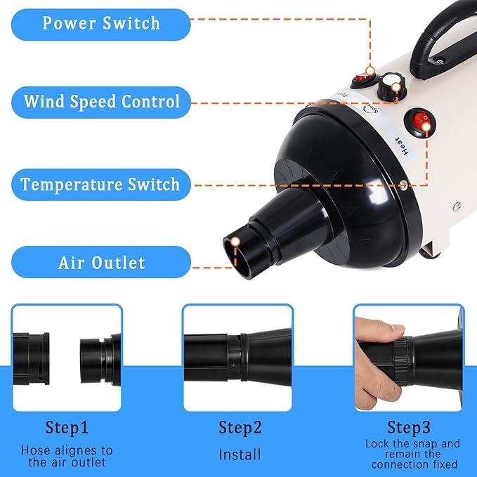 Dog Dryer for Large Dogs, 5.2HP 3800W High Velocity Pet Hair Dryers with Heater for Grooming, Spind Temperature Adjustable Pet Dryer Machine with 4 Nozzles Secadora Para Perro (Beige)