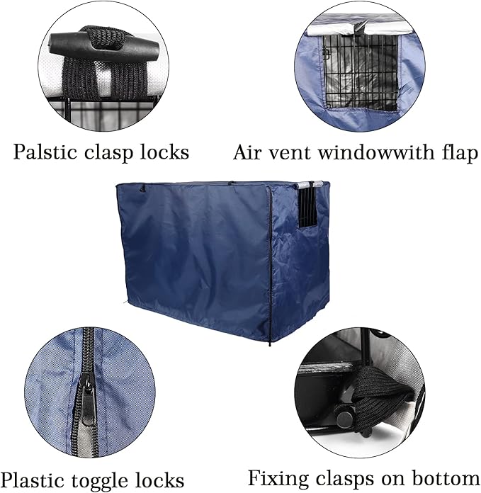 Medibot Dog Crate Cover 36 inch - Double Door, Dog Kennel Indoor, Waterproof Dog Kennel Cover with Air Vent Window, for Indoor/Outdoor Most Wire Dog Crate(Navy Blue)