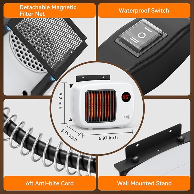 Dog House Heater with Thermostat, 200/400W Safe Pet House Heater for Outside Dog House Chicken Coops Rabbits Hutch with 6FT Anti Chew Cord (White)