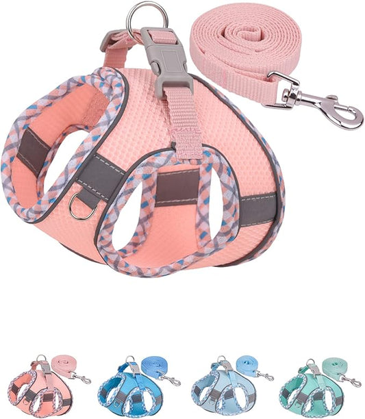 Petank Dog Harness for Small Medium Dogs No Pull, Puppy Harness and Leash Set, Easy Walk Dog Harness for Walking, Running, Training, Small Dog Harness, Medium Dog Harness (Pink, S)