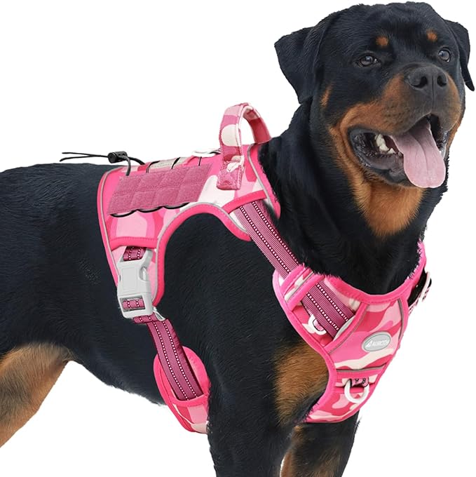 Auroth Tactical Dog Harness for Small Medium Large Dogs No Pull Adjustable Reflective K9 Working Training Easy Control Pet Vest Military Service Harnesses, Pink Camo