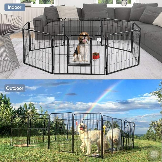BestPet Dog Pen Extra Large Indoor Outdoor Dog Fence Playpen Heavy Duty 8 Panels 40 Inches Exercise Pen Dog Crate Cage Kennel Black
