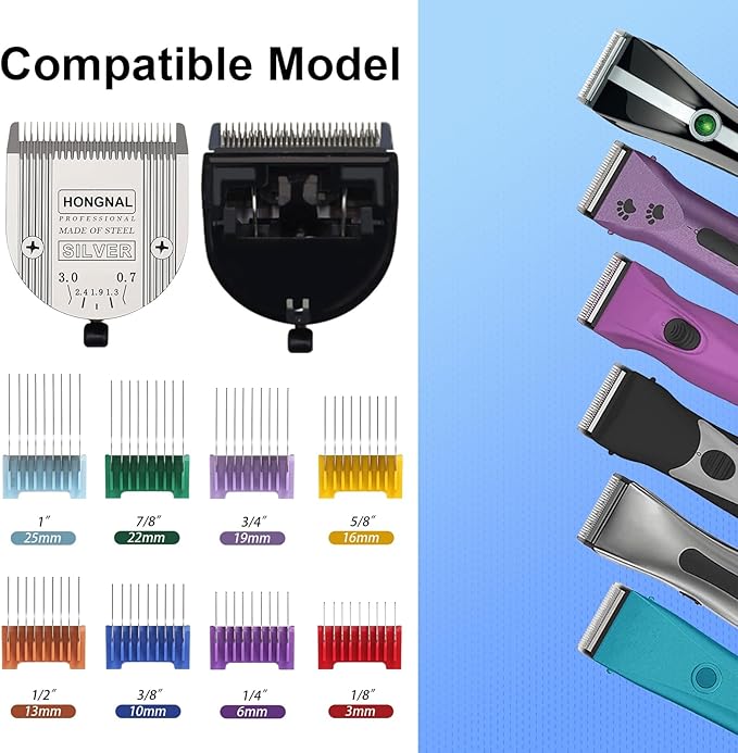 Adjustable 5 in 1 Replacement Blades & Animal Stainless Steel Attachment Guide Comb,Compatible with W-AHL Bravura,Arco,Chromado,Figura,and Motion,Pet,Dog,Cat,Horse Clippers