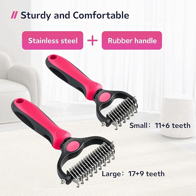 Cat & Dog Brush for Shedding and Dematting,Double-Sided Pet Hair Removal Tool With Metal Comb to Reduce Shedding and Remove Mats,Pet Grooming Brush for Small, Medium Dogs and Cats，pink