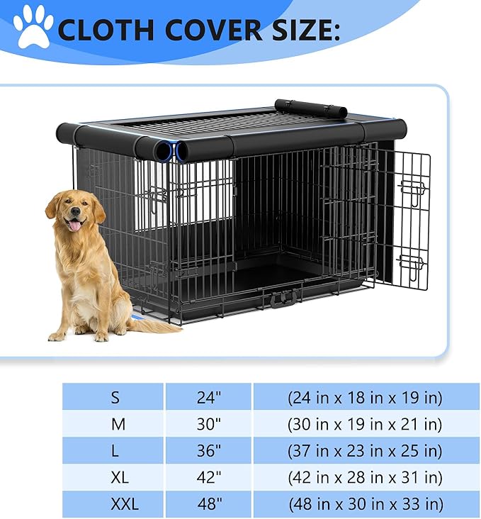 Double Door Dog Crate Cover, 600D Oxford Kennel Kennel Covers with Waterproof, Windproof, Breathable Mesh, Storage Pocket, 30 Inch, Cage Covers for Cat Small Puppy