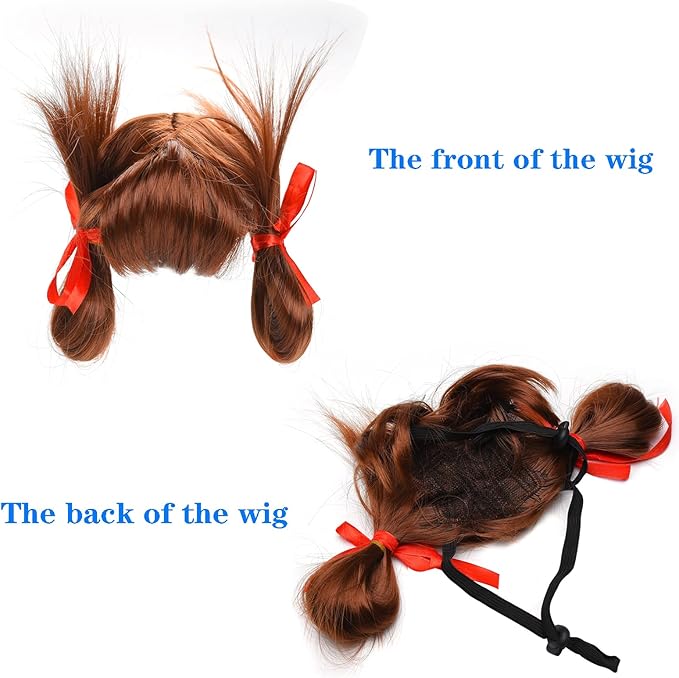 pet k9 Funny Dog Cosplay Wig, Headwear Apparel Toy,Pet Costumes, Cat Dress up for Halloween, Christmas, Parties, Festivals, Dog Wigs for Small Medium and Large Sized Dogs (Brown Braids)