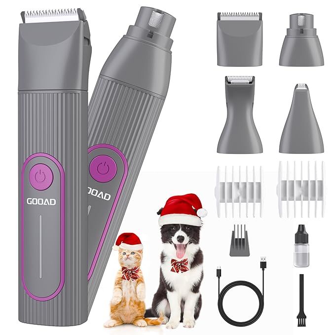 Cat Clippers Grooming Kit for Matted Hair -4 in 1 Low Noise Paw Trimmer Nail Grinder,Cordless Cat Shaver for Long Hair,Cat Hair Trimmer Also for Pet Hair Around Paws, Eyes, Ears, Face, Rump