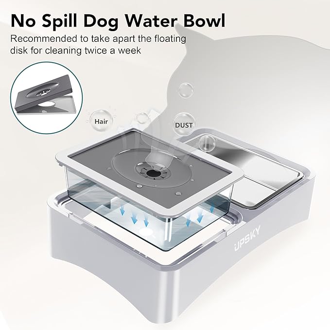 UPSKY 3-in-1 Elevated Dog Bowls: Slow Feeder, Adjustable Stand, No Spill Dispenser - Stainless Steel Food & Water Bowl for Small to Medium Dogs, White