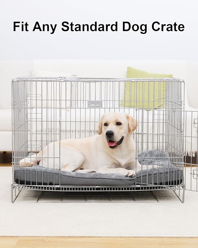 Dog Bed for Crate Washable Extra Large Dog Bed Plush Dog Kennel Pad Pet Sleeping Mat with Anti-Slip Bottom, 41x27 Inch, Grey
