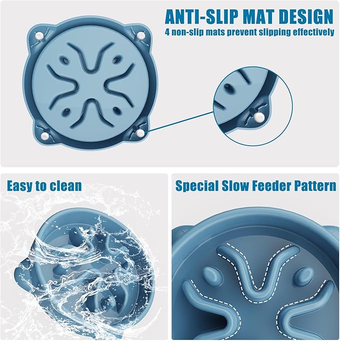 Slow Feeder Dog Bowls Small Breed, Dog Food Bowl Small Anti-Choking Bloat Stop Puzzle Healthy Eating Bowl (Blue, 1 Cup)