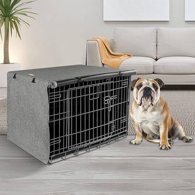 Dog Crate Cover - Kennel Cover Fit for 36 Inch Dog Crate, Double Door Polyester for Wire Puppy Cage Indoor Outdoor Protection, Grey