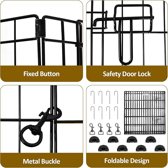 Metal Dog Fence for Camping, Foldable Cat Exercise Pens with Doors, Pet Playpen Puppy Play Pen Indoors Outdoors Temporary Fence,8 Panel 24" W x H