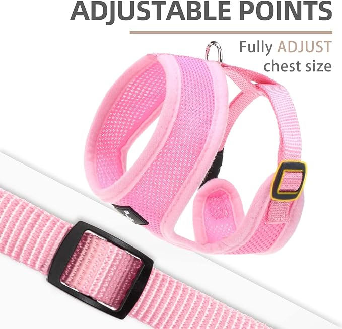 PUPTECK Soft Mesh Dog Harness and Leash Set Pet Puppy Cat Comfort Padded Vest No Pull Harnesses, Solid Pink, M