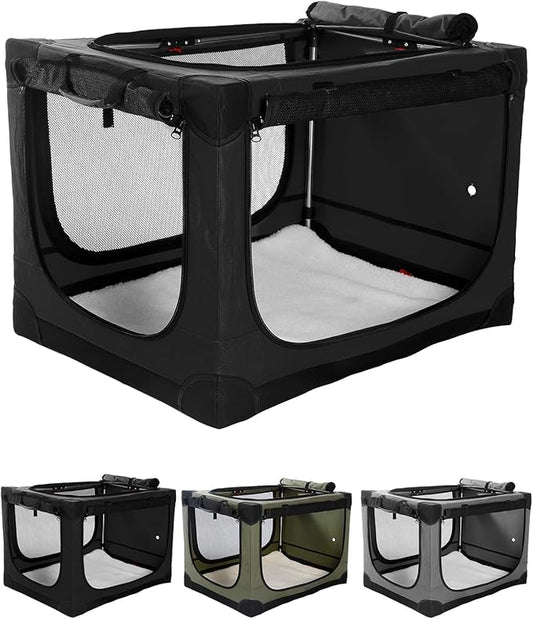 42 Inch Collapsible Travel Dog Crate for Medium Large Dogs, Portable Dog Crate 4-Door Foldable Soft Kennel with Chew-Proof Mesh Windows for Indoor & Outdoor Travel,with Storage Bag,Black