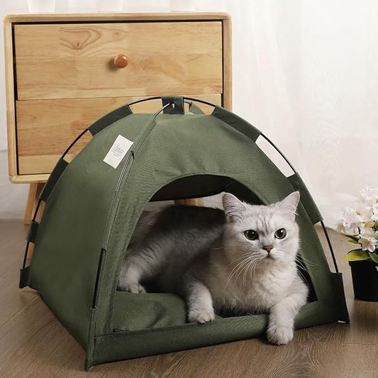 Cute Cat Teepee Cave, Cat Tent Foldable Indoor Outdoor with Thick Mat,Puppy Bed Tent,Bunny Pet Tent Teepee,Portable Dog House Teepee Tent, Cat Bed,Dog Bed Tent,Puppy Bunny,Pet Tent Teepee (I, M)
