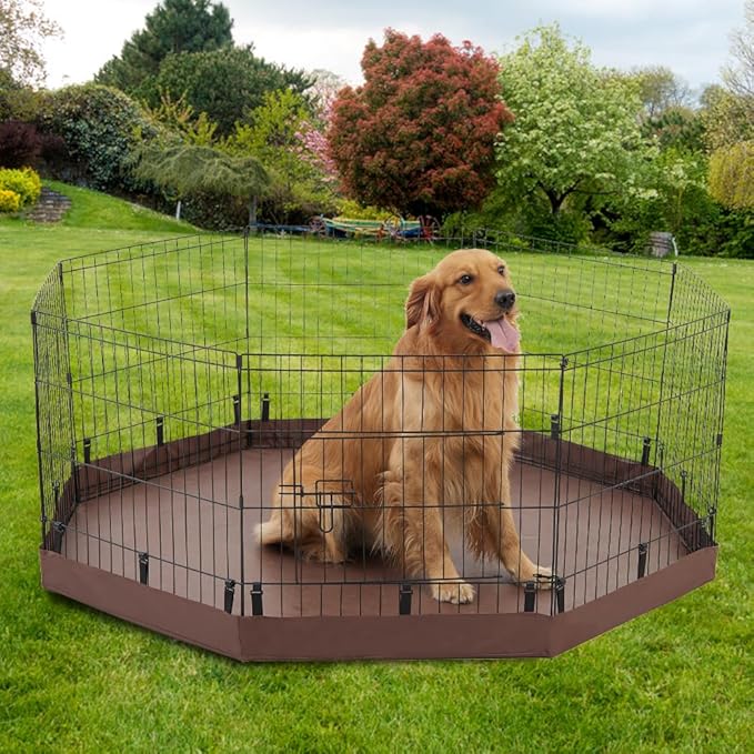 PJYuCien Dog Playpen Bottom Pad,Fits 24 Inch 8 Panels Regular Octagon Metal Exercise Pet Pen,Elastic Buckles Connections,Brown (Note:Fence Not Included)