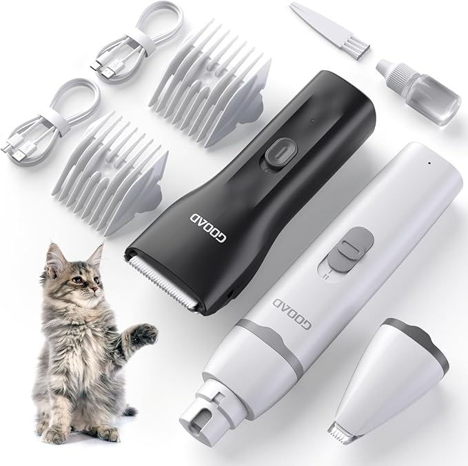 Goood Cat Clippers for Matted & Long Hair - Cordless Cat Grooming Kit with Paw Trimmer & Nail Grinder - Black