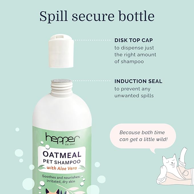 Hepper Oatmeal Shampoo for Dogs, Cats and Other Pets - All Natural Pet Shampoo: No Dog Soap, Cat Soap or Pet Soap - Dog Shampoo Sensitive Skin, Dog Dry Skin, Dog Itchy Skin Treatment -Cucumber & Aloe