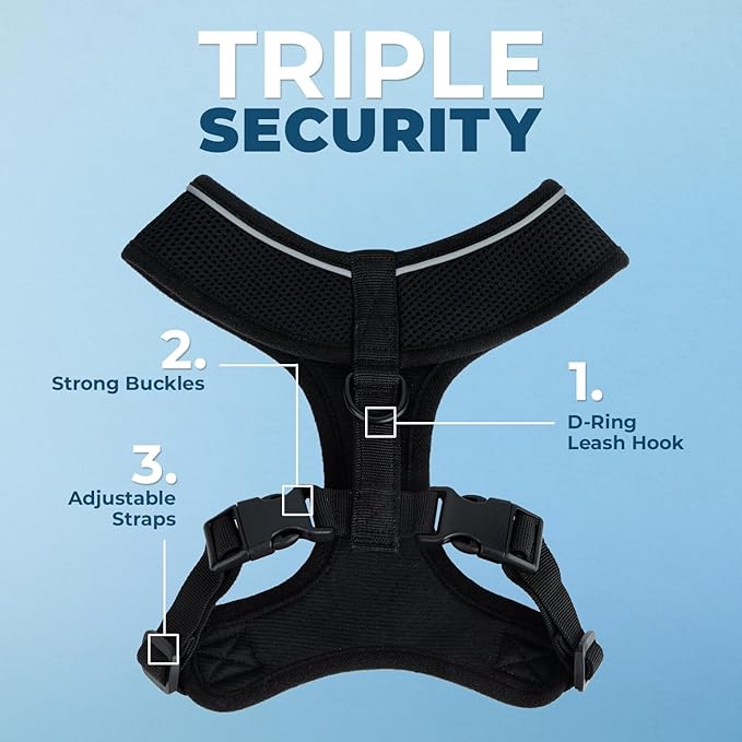 Voyager Aerolite No Pull Mesh Dog Harness with Lightweight, Soft, Breathable, Reflective Stitching, and Adjustable Straps for Walking, Running, Training, Heavy Duty and Durable - Black, S