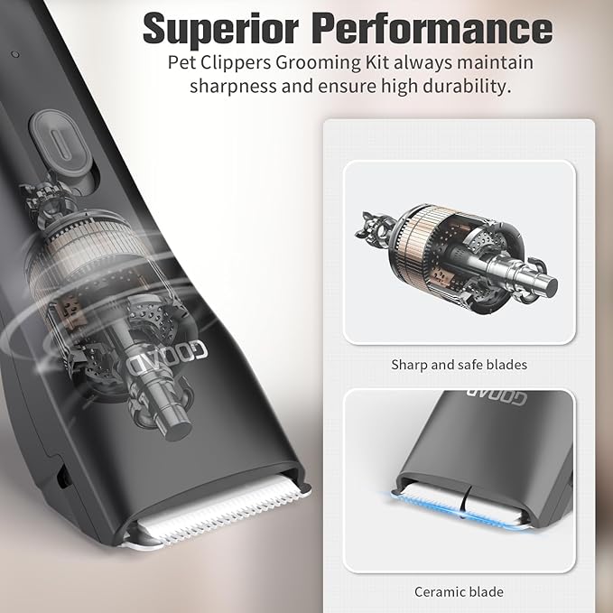 Goood Cat Clippers for Matted & Long Hair - Cordless Cat Grooming Kit with Paw Trimmer & Nail Grinder - Black