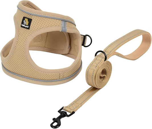 BELLA & PAL Puppy Harness with Leash Set, Dog Harness for Small Dogs No Pull, Dog Leash for Small Dogs, Step in Harness for Extra Small Dogs, Khaki Harness, L