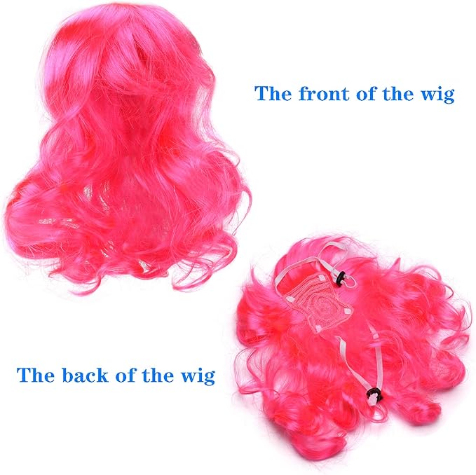 Funny Dog Cat Cosplay Wig, Pet Wigs for Halloween, Christmas, Parties, Festivals, Dog Wigs for Small Medium and Large Dogs（Rose Red Long Curly Hair）
