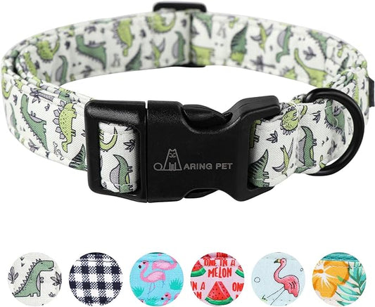ARING PET Dinosaur Dog Collar-Cute Dog Collar for Small Dogs, Adjustable Comfortable Cotton Boy Dog Collars for Small Medium Large Dogs, Medium