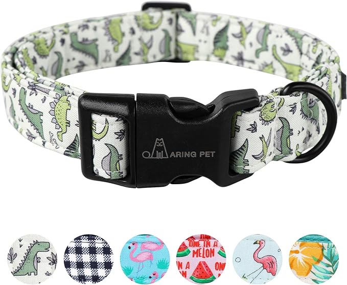 ARING PET Dinosaur Dog Collar-Cute Dog Collar for Small Dogs, Adjustable Comfortable Cotton Boy Dog Collars for Small Medium Large Dogs, Small