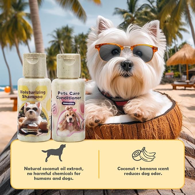 Dog Shampoo and Conditioner, Dog Hypoallergenic Shampoo for Dog Sensitive Skin and Dog Itching Skin Relief, Dog Shampoo for Smelly Dogs, Balance The Ph of Your Dog's Skin（Net 2.03 FLOz ）
