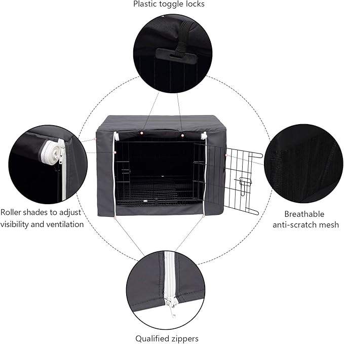 Dog Crate Cover for Wire Crates, Heavy Nylon Durable Waterproof Windproof Pet Kennel Cover Indoor Outdoor Protection - Cover only - Dark Grey - M