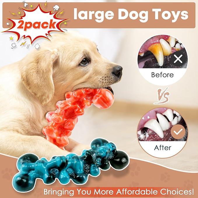 Large Dog Chew Toys: 2 Pack Dog Toys for Aggressive Chewers - Super Chewer Dog Toys for Large Dogs - Tough Dog Chew Toys - Indestructible Dog Toys for Medium, Large Dogs