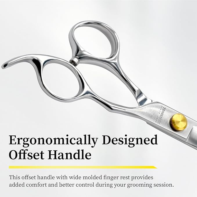Dog Grooming Scissors, 7.5" Straight Shears, Premium Stainless Steel, Safety Rounded Tip & Offset Handles for Precision Trimming Dogs, Cats, Pet at Home