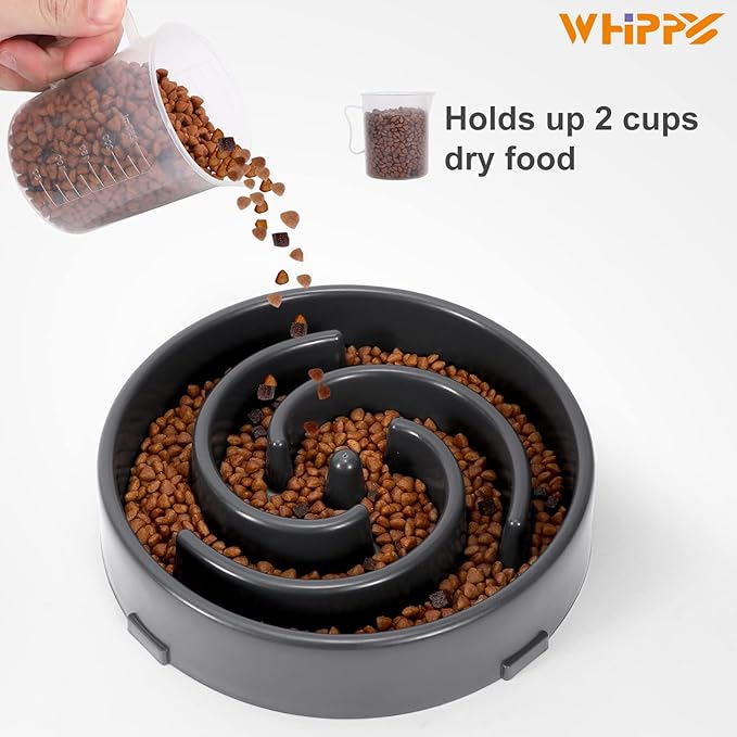 Whippy Slow Feeder Maze for Small/Medium Dogs - Fun, Interactive, Anti-Slip, No Choking, Healthy, Bloat Stop Dog Food & Water Bowl, Gray
