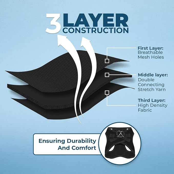 Voyager Step-in Air Dog Harness - All Weather Mesh, Reflective, No Pull Harness for Small, Medium Dogs, Cats - Secure with Hook & Loop Fastener, Buckle, Double D-Rings - Black, XXS