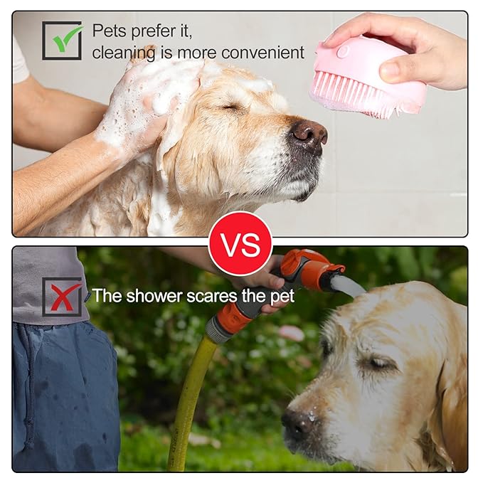 Bath Brush Silicone, Massage Soft Brush Dog Cats, Pet Massage Brush Bubble Body Brush-Pink