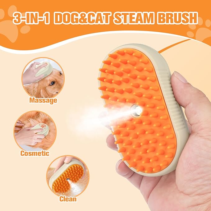 Cat Steam Brush,3 in 1 Dog Steam Brush,Steam Cat Brush,Silicone Massage Grooming Pet Steam Brush for Cats Dogs,Rechargeable Cat Steam Brush for Shedding,Spritz Defur Comb for Cats