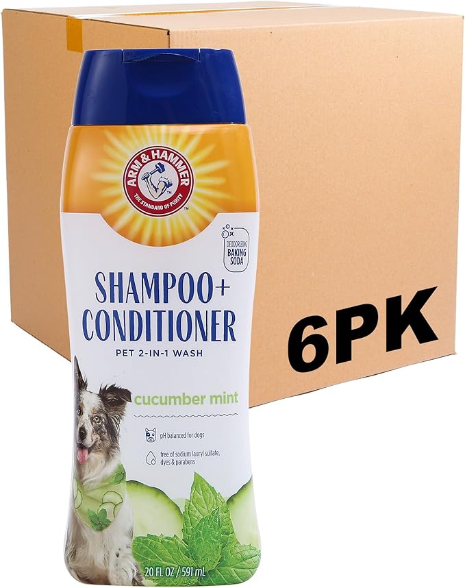 Arm & Hammer for Pets 2-in-1 Shampoo & Conditioner for Dogs | Dog Shampoo & Conditioner in One | Cucumber Mint, 20 Ounces - 6 Pack Dog Shampoo and Conditioner for All Dogs