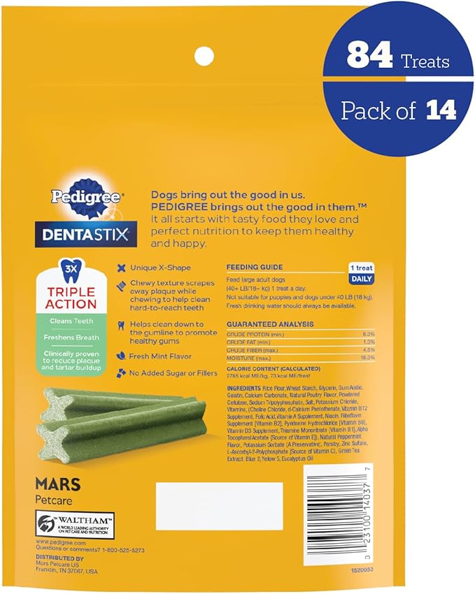 PEDIGREE DENTASTIX Fresh Dogs Treats, Large, 6 Count (Pack of 14)