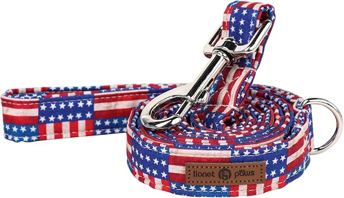 Lionet Paws Patriotic 4th of July American Flag Dog Leash Matching Dog Collar for Small Medium Large Dog