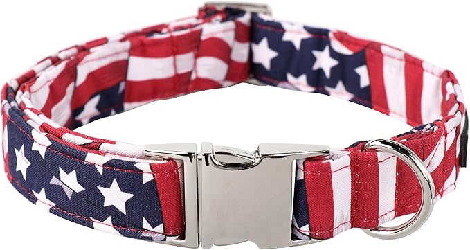 Lionet Paws Dog Collar, Comfortable Adjustable Cute Collar with Metal Buckle for Male Female Dogs Gift, July of 4th, XLarge, Neck 16-26 inches