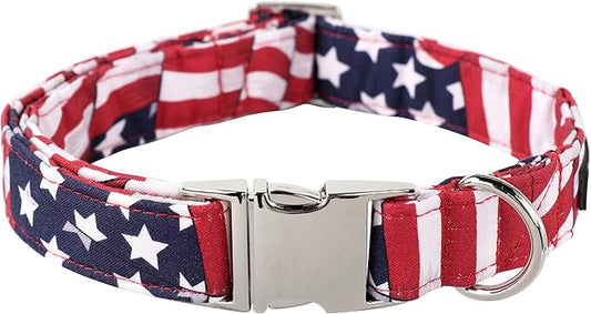 Lionet Paws Dog Collar, Comfortable Adjustable Cute Collar with Metal Buckle for Male Female Dogs Gift, July of 4th, Small, Neck 10-16 inches