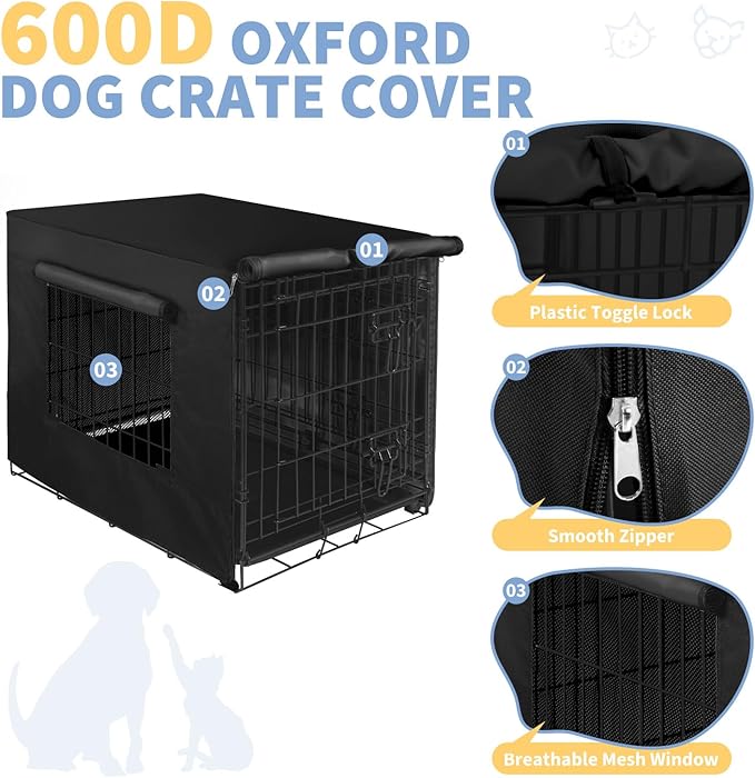 X-ZONE PET 36" Dog Crate Cover for Indoor/Outdoor - Heavy Duty Polyester Pet Kennel Cover Fits for Wire Dog Cage Black
