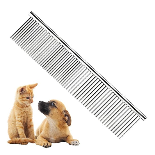 Chrome Pet Grooming Comb Premium Stainless Steel Dematting Tool with Rounded Teeth for Dogs & Cats Best for Removing Knots,Tangles,Perfect for Long & Short Haired Pets (Chrome)