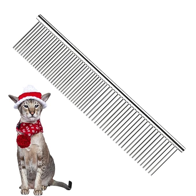 Chrome Pet Grooming Comb Premium Stainless Steel Dematting Tool with Rounded Teeth for Dogs & Cats Best for Removing Knots,Tangles,Perfect for Long & Short Haired Pets (Chrome)