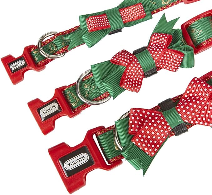 Christmas Festival Dog Collar, Deer Pattern, Removable Bowtie, for Medium Dog, Neck 12"-18", Width 3/4". (Medium, Deer)